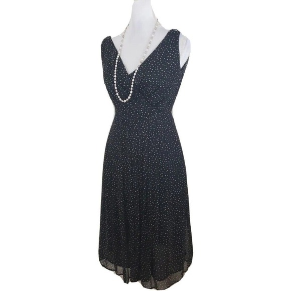 Talbots ~Woman Size 2Petite~ Black/Beige Polka Dot Silk Flare Pleats Dress. - Picture 9 of 12